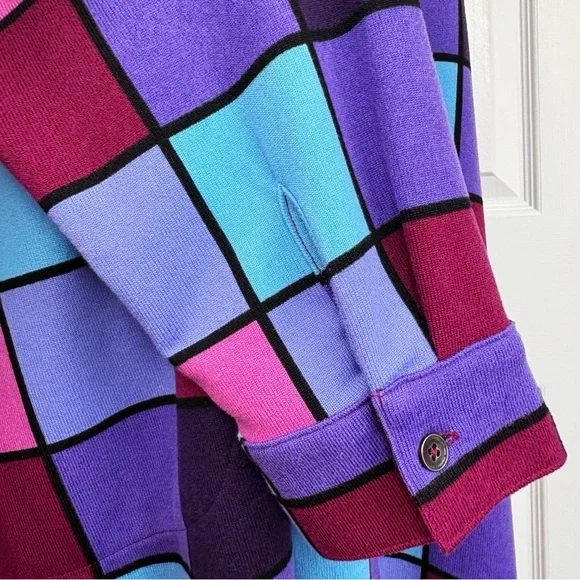 Denim & Co. Bold Colorful Check Print Knit Button Down Tunic Shirt 1X - Picture 12 of 16